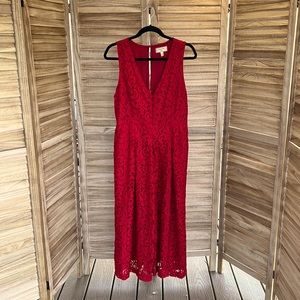 (12) Moulinette Soeurs Red Lace Jumpsuit sleeveless v neck crop ankle wide leg